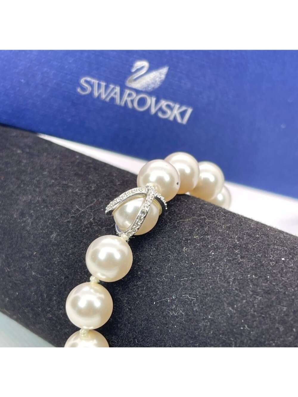 Pearl Bead Bracelet Swarovski Crystal Pavé Ring Rhodium Retired Nude Collection - Picture 4 of 16